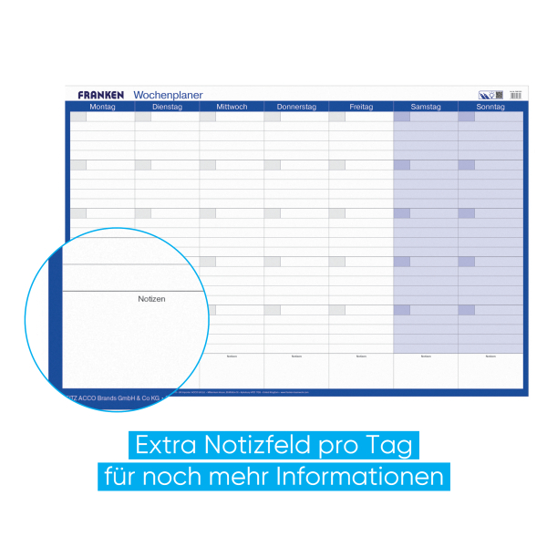 FRANKEN Wochenplaner, Tageseinteilung 91,0 x 61,0 cm